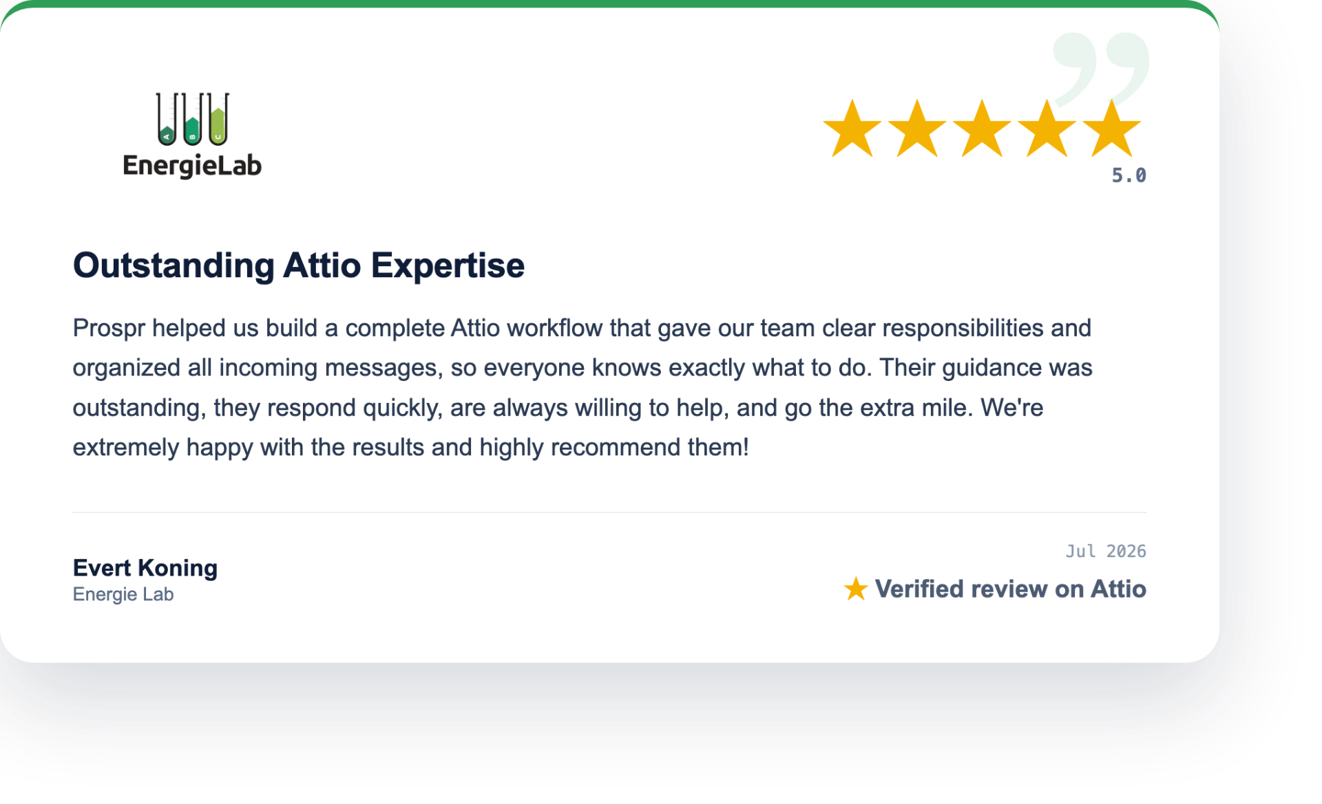 EnergieLab, verified 5-star review on Attio