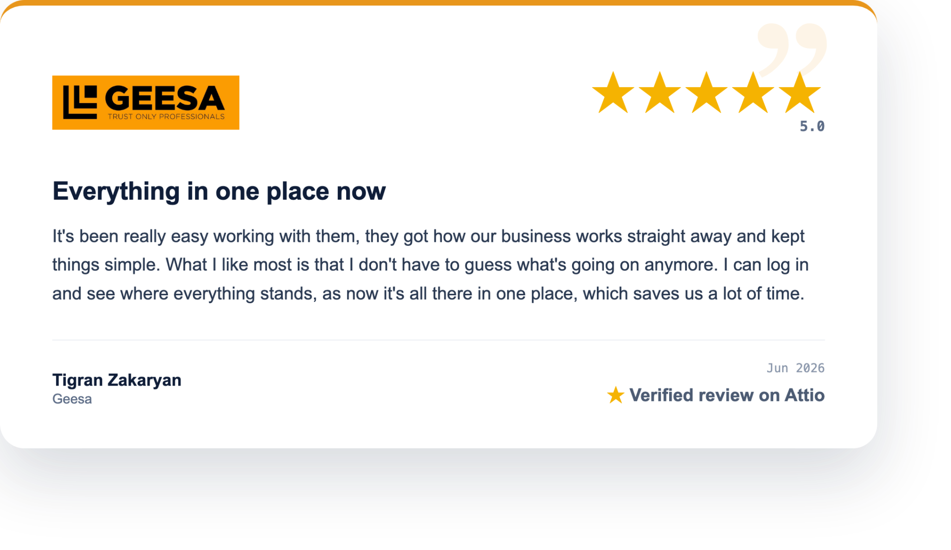 Geesa, verified 5-star review on Attio